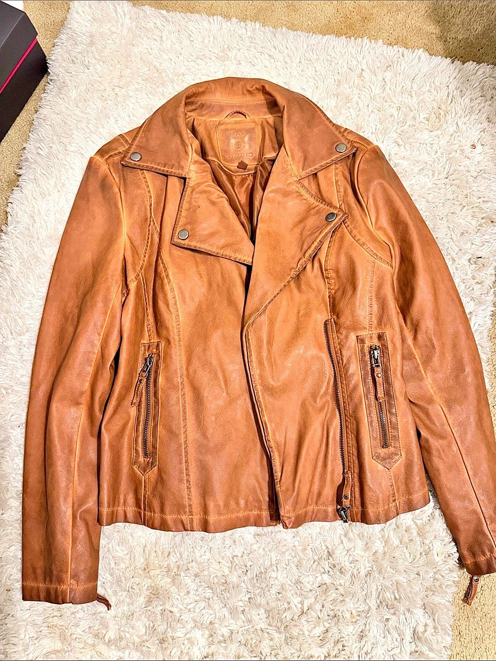 Max Studio Faux Leather Moto Jacket Brown Size Small